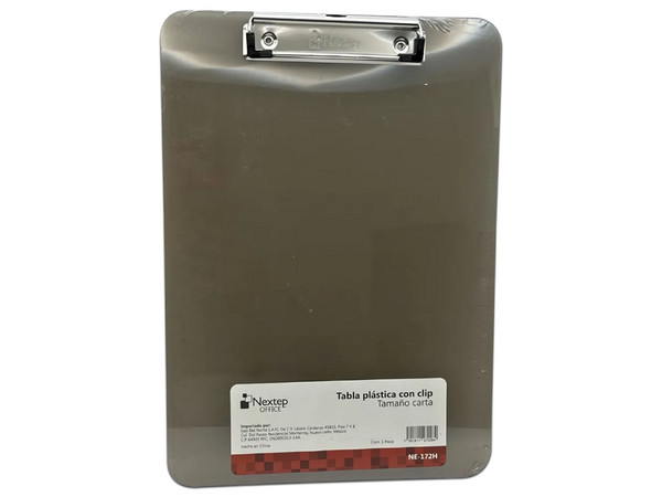 Tabla plástica Nextep con clip. Tamaño carta, color humo. Paquete con 6 piezas.