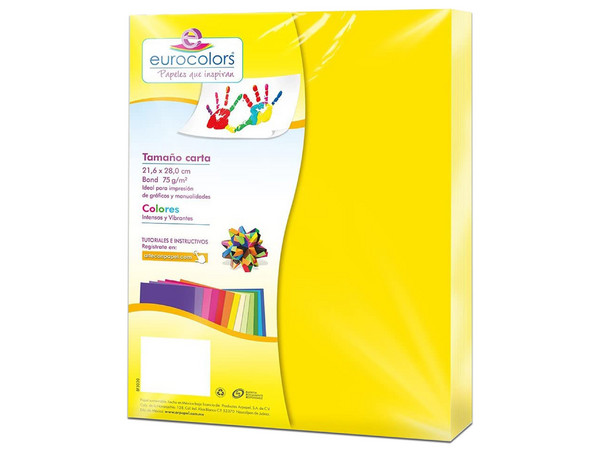 Papel cortado Eurocolors, tamaño Carta, color amarillo, paquete con 100 piezas.