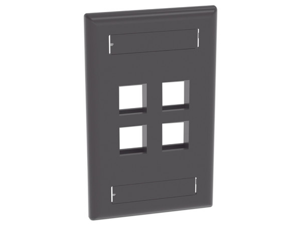 Placa de Pared Vertical Panduit NK4FBL de 4 Puertos Keystone, Con Espacios Para Etiquetas, Color Negro.