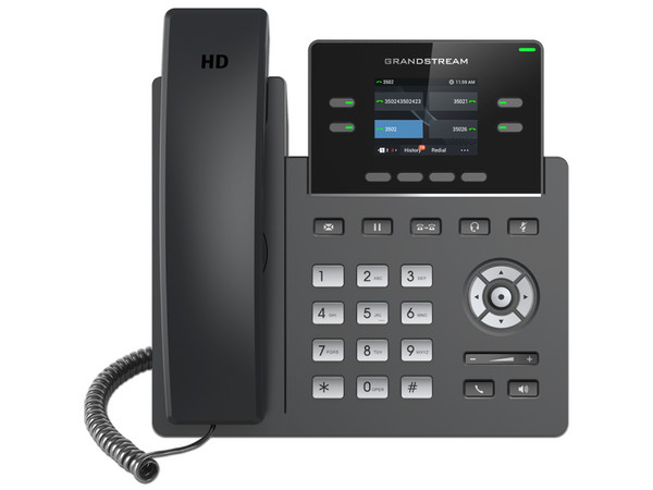 Teléfono IP GrandStream GRP2612, 2 cuentas SIP, 4 teclas de línea, audio HD, soporta Wi-Fi, PoE.