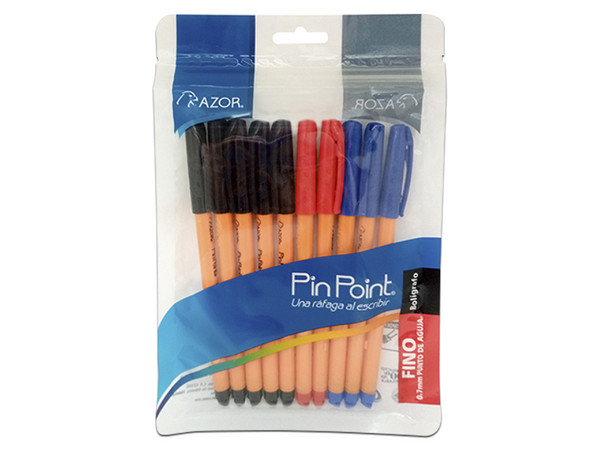 Bolígrafo Azor Pin Point de punta fina 0.7 mm, colores surtidos. Paquete con 10 piezas.