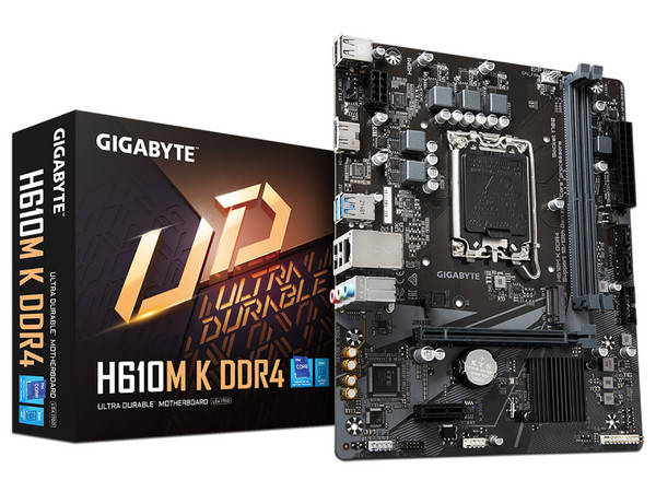 T. Madre GIGABYTE H610M K DDR4, Chipset Intel H610,Soporta: Intel de 12va, 13va y 14va Generación, Socket 1700,Memoria: DDR4 3200/ 2933/ 2133 MHz, 64GB Máx,Integrado: AudioHD, Red, USB 3.2, SATA 3.0 y M.2,Micro-ATX, Ptos: 1xPCIE4.0x16, 1xPCIEx1