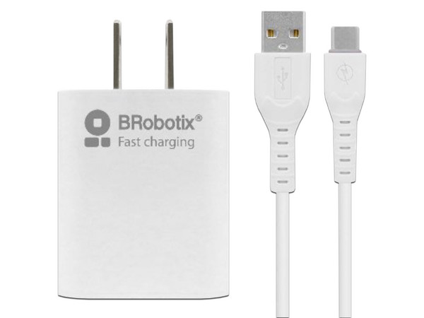 Cargador de Pared BRobotix de Carga Rápida, 2.1A, Incluye Cable USB-A a USB-C. Color Blanco. - imagen 2
