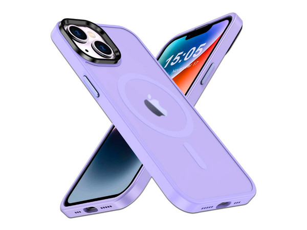 Funda protectora Tekku Matte Style para iPhone 15 Plus, Compatible con MagSafe, Color Violeta Transparente.