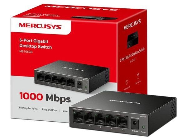 Switch Mercusys MS105GS de 5 Puertos RJ-45 10/100/1000 Mbps, Color Negro. - imagen 3