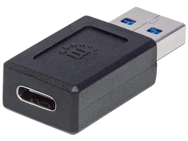 Adaptador convertidor Manhattan de USB-A (macho) a USB-C (macho). Color negro. - imagen 2