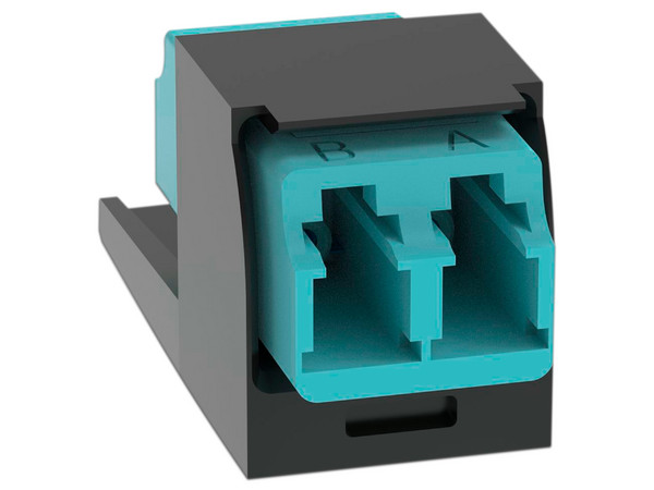 Módulo Acoplador LC Duplex Panduit CMDSAQLCZBL para Fibra Óptica, Multimodo OM3/OM4, Tipo Mini-Com, Color Aqua.