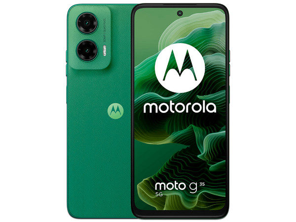 Smartphone Motorola Moto G35 5G: Procesador Unisoc T760 (hasta 2.0 GHz), Memoria RAM de 4GB, Almacenamiento de 256GB, Pantalla LED-Multi-Touch de 6.7" HD+, Bluetooth, Wi-Fi, Cámara principal de 50MP, Android 14, Color Verde.
