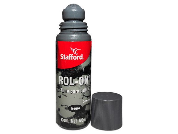 Tinta para Sellos Stafford Roll On, 60ml. Color Negro.