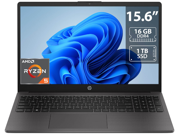 Laptop HP 255 G10: Procesador AMD Ryzen 5 7530U (hasta 4.5 GHz), Memoria de 16GB DDR4, SSD de 1TB, Pantalla de 15.6" LED, Video Radeon Graphics, S.O. Windows 11 Home (64 Bits).
