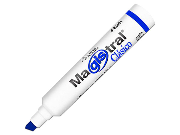 Paquete de Marcadores Azor Magistral para Pizarrón Blanco, Punta tipo Cincel, 12 piezas, Color Azul.