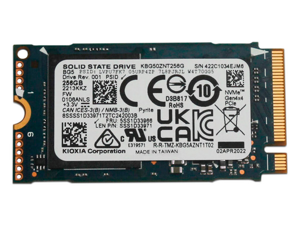 Unidad de estado sólido Kioxia de 256GB, M.2 PCIe NVMe 2242.