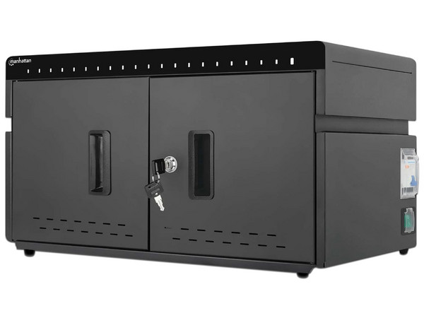 Estación de carga Portátil Manhattan 715959, Gabinete de Manejo para 20 Dispositivos, Conectores USB, Ventilación, Color Negro.