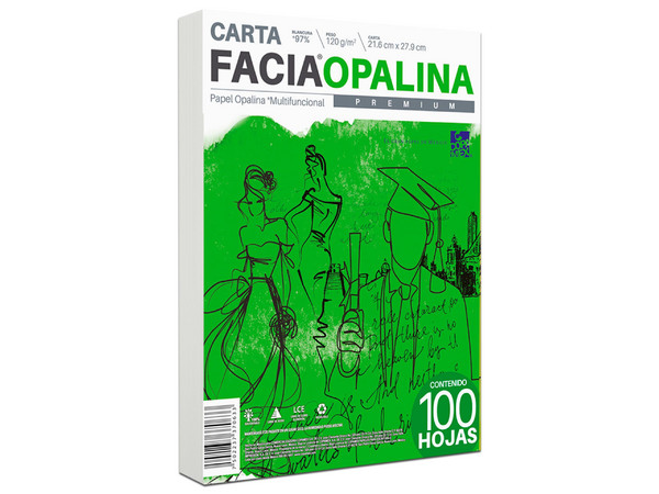 Papel Facia Opalina, Carta Blanca, Caja con 100 Hojas.