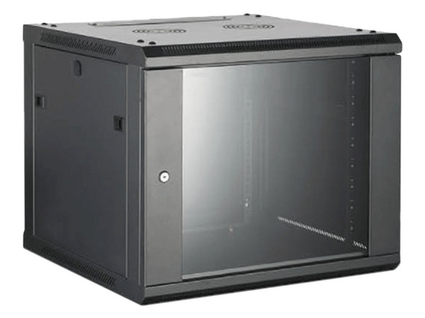 Gabinete para Montaje en Pared o Piso, Puerta de Cristal Templado, Cuerpo Fijo, 6 Unidades de Rack, 19", Fabricado en Acero.