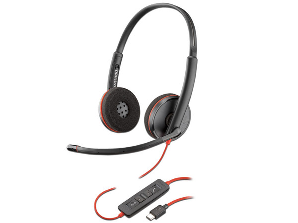 Audífonos tipo Diadema con Micrófono Poly Blackwire 3220, Respuesta de Frecuencia 20Hz-20KHz, USB-C, USB-A, 3.5mm. Color Negro. (Bulk)