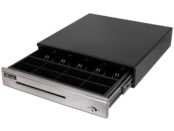 Cajón de dinero EC Line Premium EC-CD-100P con 5 separadores para billetes y 8 para monedas. Color Negro. - imagen 2