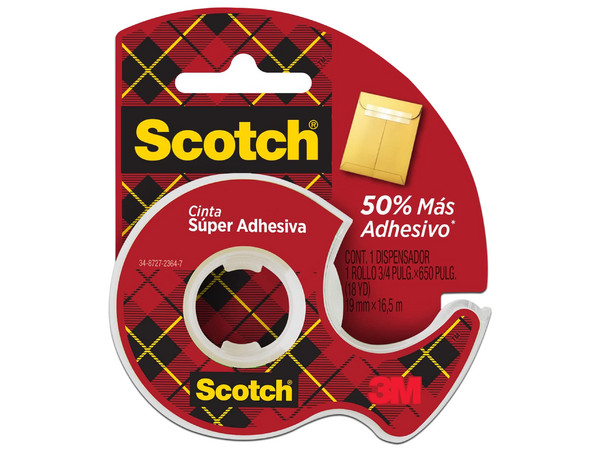 Cinta 3M Scotch Súper Adhesiva en Dispensador, 19 mm x 16.5 m