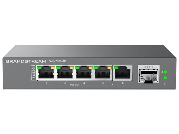 Switch No Administrable GWN7700MP, 5 Puertos 2.5GEth, 4 PoE af/at hasta 30w, 1 SFP+, 60w.