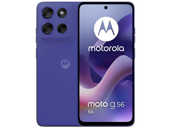 Smartphone Motorola Moto  G56 5G:Procesador MediaTek Dimensity 7060 (hasta 2.6 GHz), Memoria RAM de 8GB, Almacenamiento de 256GB, Pantalla LED Multi-Touch de 6.7" FHD+, Bluetooth, Wi-Fi, Cámara principal de 50MP, Android 15, Color Azul.