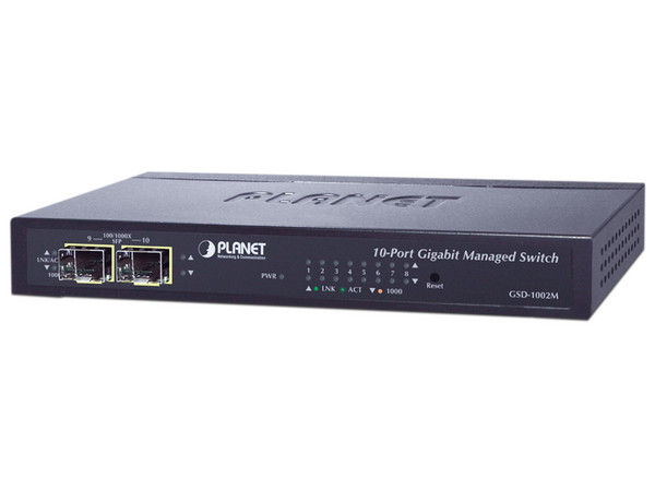 Switch Planet GSD-1002M de 8 Puertos RJ45 10/100/1000 Mbps y 2 SFP, Administrable.