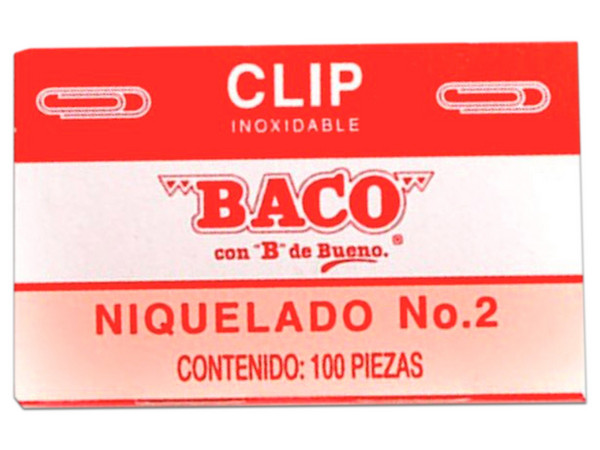 Clip Estándar Baco Niquelado, #2, caja con 10 unidades con 100 Clips c/u.