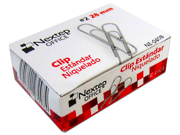 Clip Estándar Nextep Niquelado #2 de 28 mm con 100 clips por caja y 10 cajas por paquete. Paquete con 2 piezas.