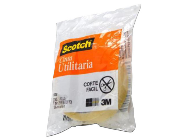 Cinta Adhesiva Utilitaria 3M Scotch 508 en Bolsa, 24 mm x 66 m, Paquete con 8 Piezas