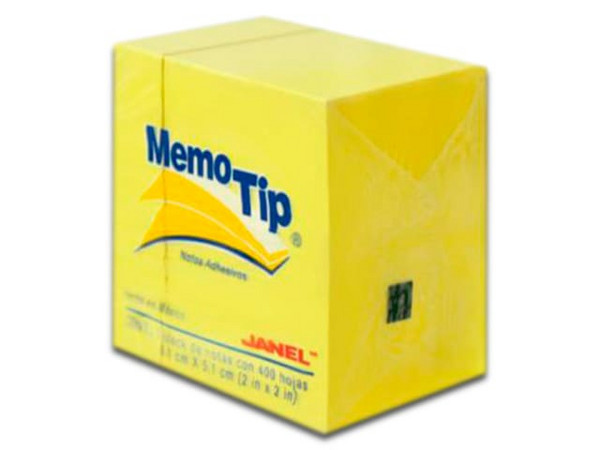 Notas Adhesivas Janel Memo Tip, Mini Cubo 2" x 2", 400. Color Amarillo.