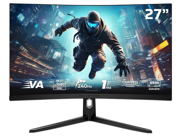 Monitor Gamer Curvo Balam Rush Ultra Earth Plus MGM27C de 27", Resolución 1920 x 1080 (Full HD 1080p), HDR, G-Sync/FreeSync, Iluminación RGB, Low blue filter, Flicker-Free, 1 ms, 240Hz, Color Negro.