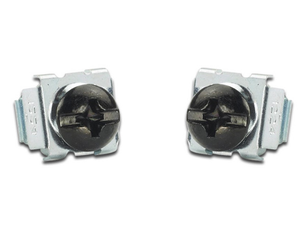 Kit de 100 Tornillos y 100 Tuercas Enjauladas #12-24, Para Uso en Gabinetes o Racks de 4 postes con Orificios Cuadrados.