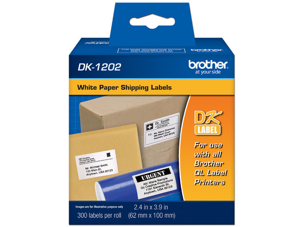 Rollo de 300 etiquetas Brother DK1202  precortadas de 62 x 100mm, Blancas.
