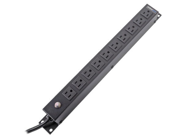 PDU Barra horizontal multicontacto LinkedPro HTCM-1U-10C con 10 salidas para montaje en rack de 19". Color Negro