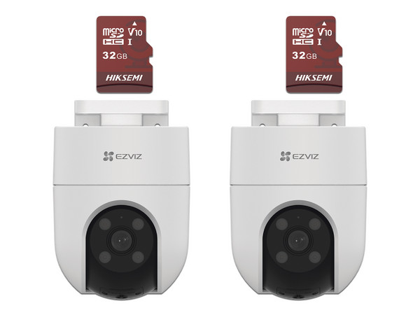 Kit de Cámaras EZVIZ CS-H8C/KM2, Incluye 2 Cámaras PT EZVIZ CS-H8C de 2MP y 2 Memorias MicroSD Hiksemi de 32GB.