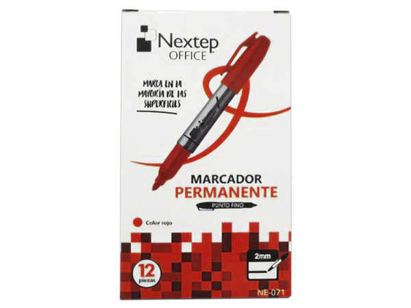 Marcador Permanente Nextep NE-071,  Punta Fina, 2 Cajas x 12 Piezas, Color Rojo. - imagen 2