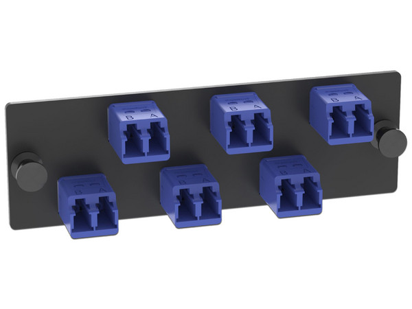 Placa Acopladora de Fibra Optica Panduit, con 6 Conectores LC Duplex, Color Azul.