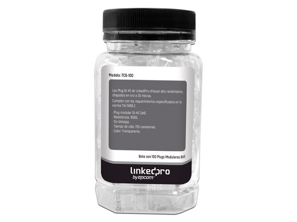 Plugs RJ-45 LinkedPro TC6-100, Cat 6, chapado de oro a 30 micras, bote con 100 piezas. - imagen 2