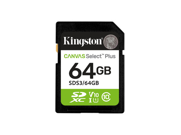 Memoria Kingston SDXC UHS-I U1 Canvas Select Plus de 64GB, Gen 3, 100 MB/s, Clase 10.