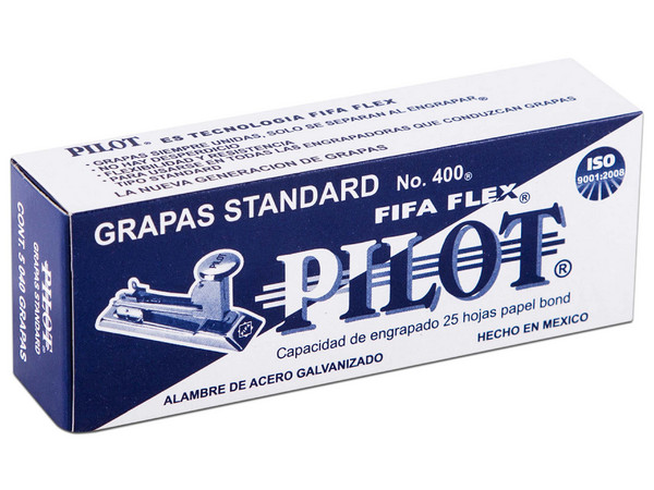 Grapas Pilot FIFA Flex 400 estándar con 5040 piezas por caja.