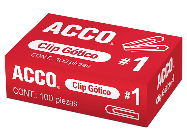Clip Acco Gótico No.1 Sujeta Hasta 25 Hojas Caja Con 100.
