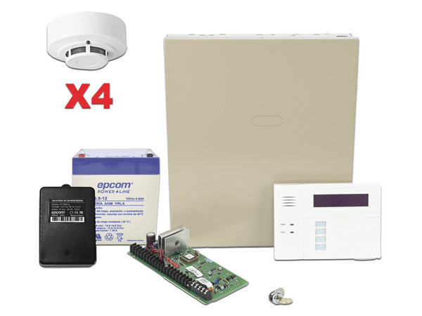 Kit de Panel de Alarma Honeywell VISTA48LA, Incluye Teclado 6160RF, 4 Sensores de Humo SF119412, Transformador de 16Vca, Batería de 4.5Ah y Gabinete.