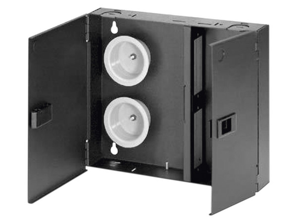 Caja de Conexión PANDUIT FWME2 de Fibra Óptica, Montaje en Pared, Acepta 2 Placas FAP o FMP, Hasta 48 Fibras, Color Negro.