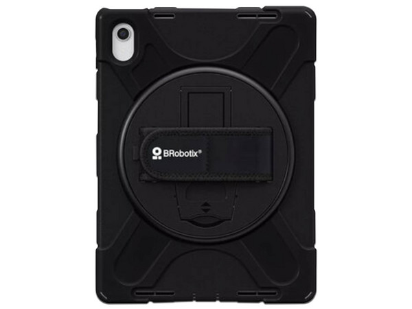 Funda de Uso Rudo Brobotix 406016 para iPad 11 A16, 11va Generación, 2025, con Correa y Giro 360, Incluye Mica Protectora. Color Negro.