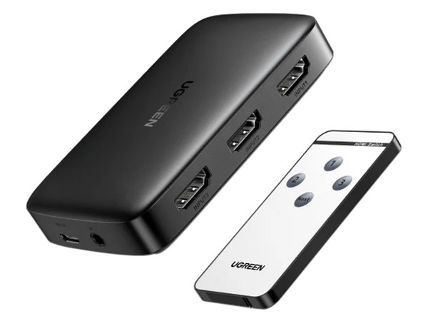 Switch de Video UGREEN de 3 Puertos HDMI Control Remoto, Resolucion 4K 30Hz, Receptor de Infrarrojo.