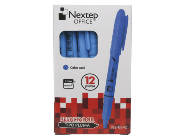 Marcatextos tipo pluma Nextep OFFICE, color azul. Paquete con 12 piezas