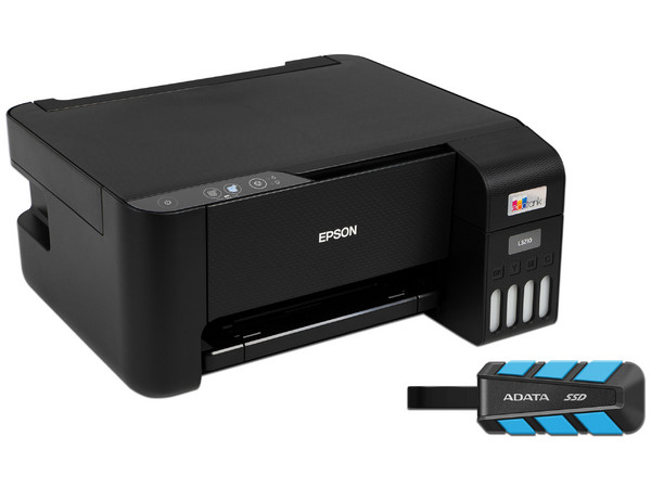 Multifuncional Epson EcoTank L3210 con Sistema de Tanques de Tinta, Impresora, Copiadora y Escáner, USB. Incluye Unidad de Estado Sólido Externo ADATA SC740 de 1TB.
