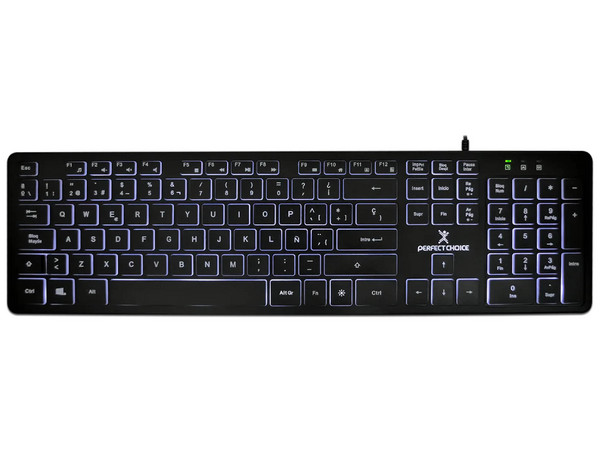 Teclado Perfect Choice PC-201304, Iluminación en Teclas para Oficina, Retroiluminación en Color Blacklight.