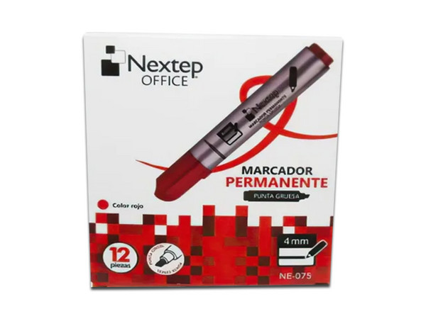 Paquete de Marcadores permanentes Nextep NE-075, 12 piezas, Punta tipo Cincel, Color Rojo.