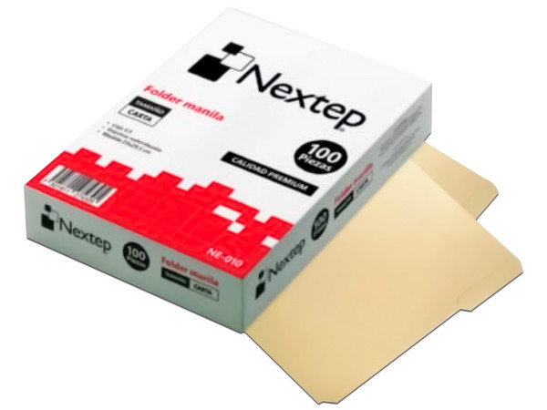 Folder de manila Nextep de tamaño carta, color amarillo. Paquete de 4 con 100 unidades.