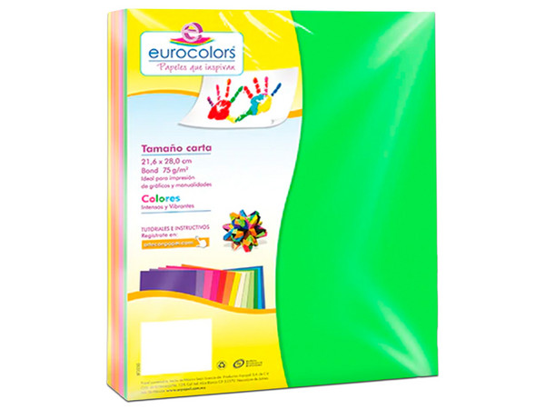 Papel cortado Eurocolors EC0100 tamaño Carta, 100 piezas. Colores Variados. - imagen 2